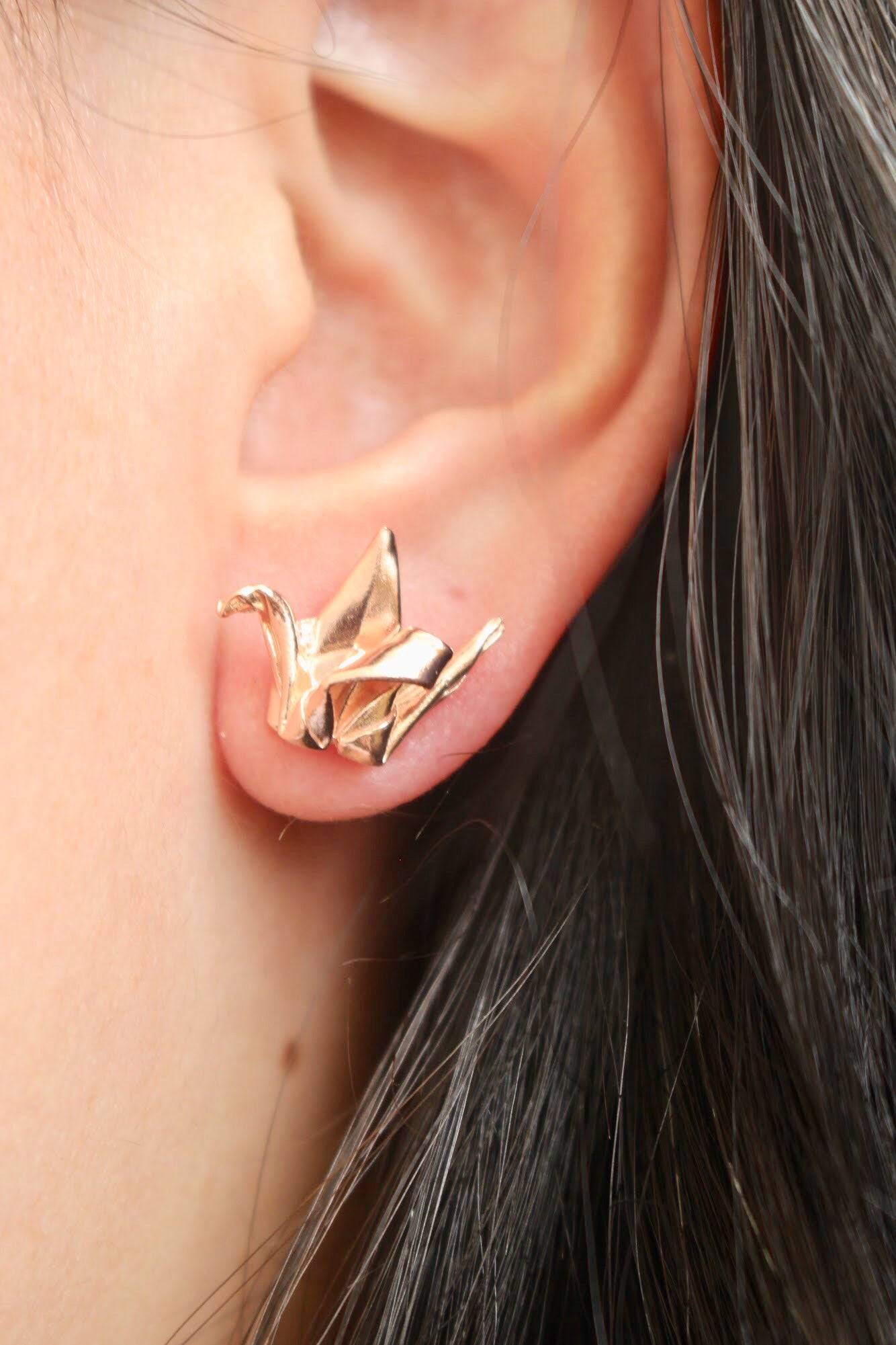 Rose Gold Plated Silver Origami Crane Earrings