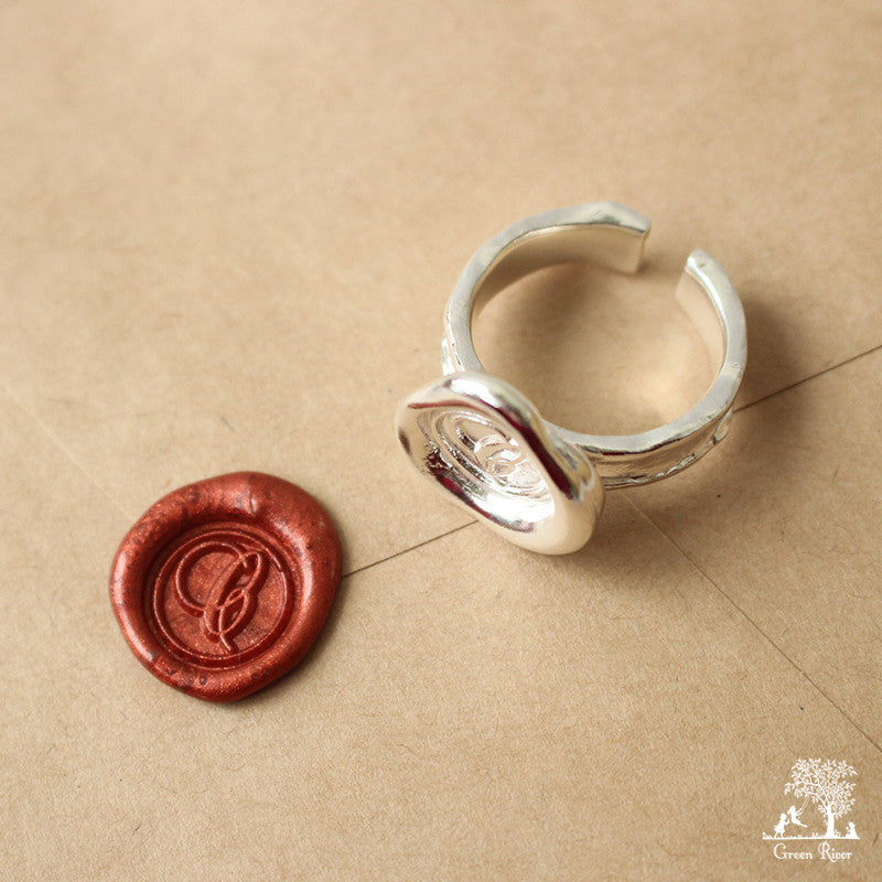 Sterling Silver Wax Seal Ring - Initial Monogram C