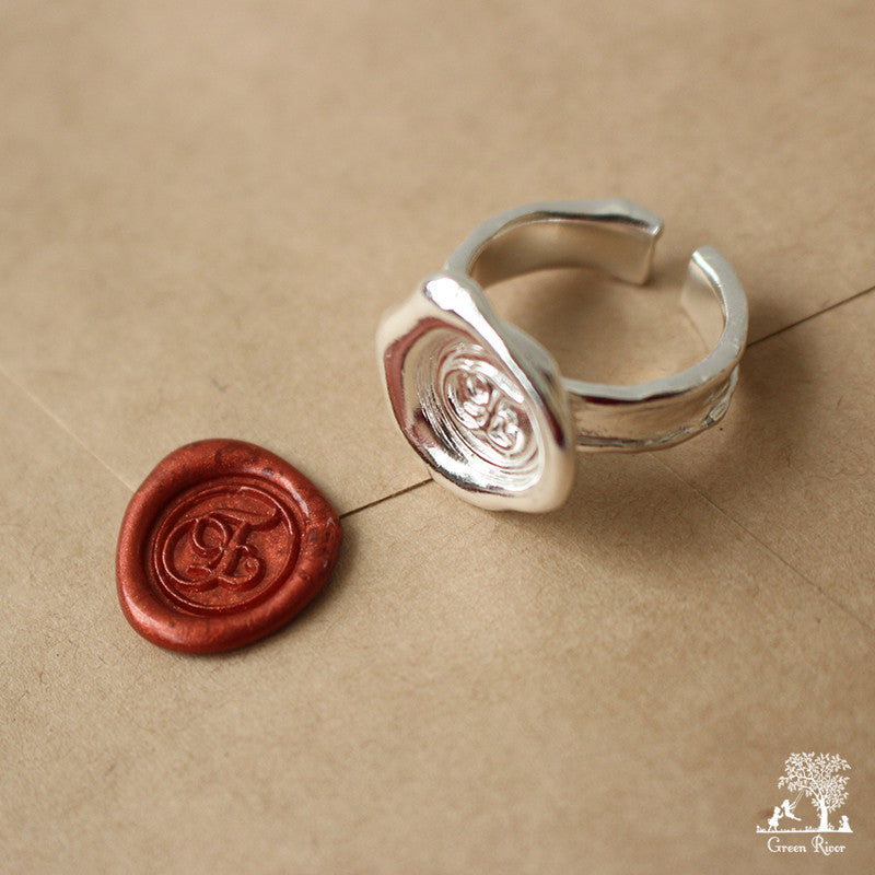Sterling Silver Wax Seal Ring - Initial Monogram E