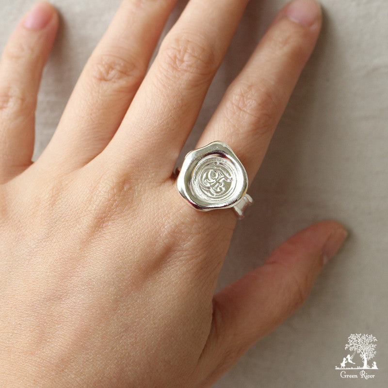 Sterling Silver Wax Seal Ring - Initial Monogram E