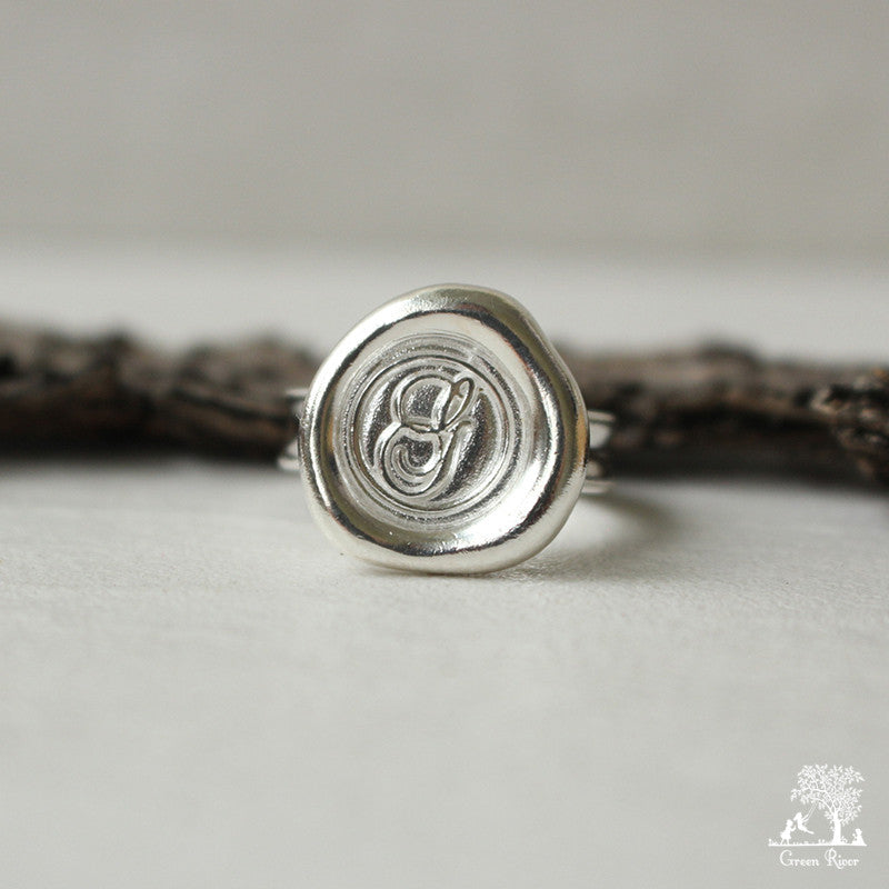 Sterling Silver Wax Seal Ring - Initial Monogram G