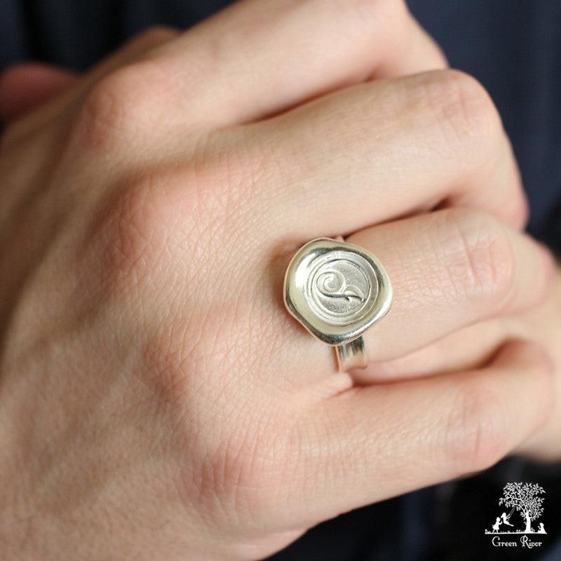 Sterling Silver Wax Seal Ring - Initial Monogram J