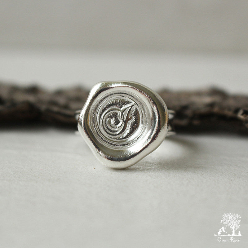 Sterling Silver Wax Seal Ring - Initial Monogram I