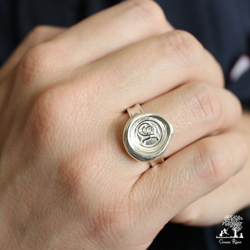 Sterling Silver Wax Seal Ring - Initial Monogram K