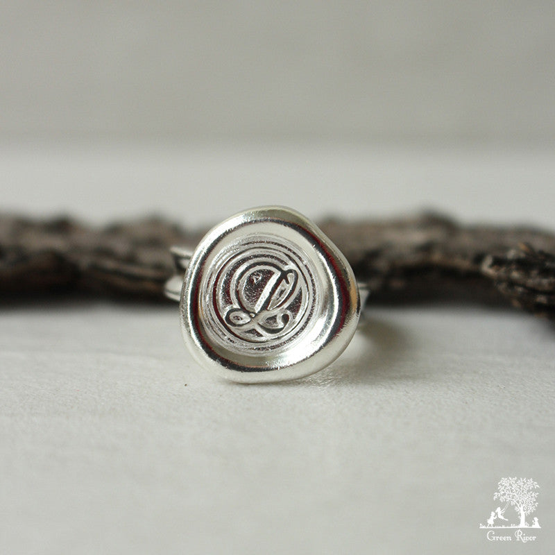 Sterling Silver Wax Seal Ring - Initial Monogram L