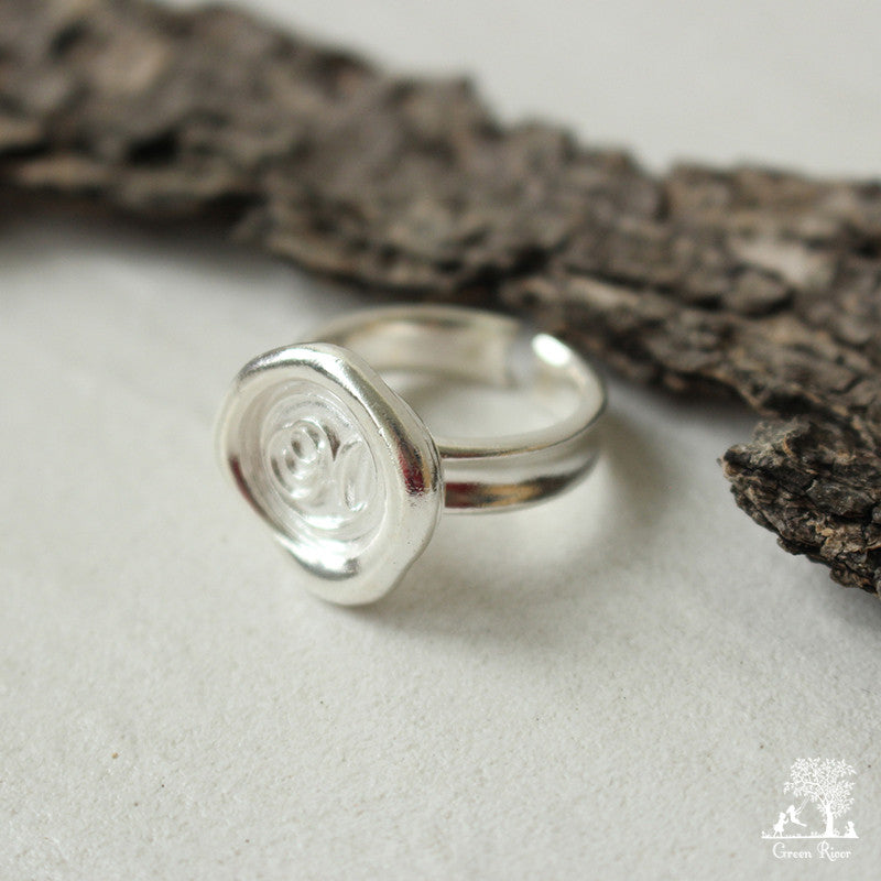Sterling Silver Wax Seal Ring - Initial Monogram M