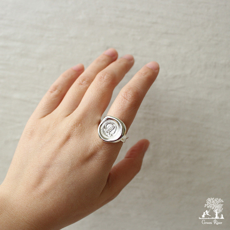 Sterling Silver Wax Seal Ring - Initial Monogram Q