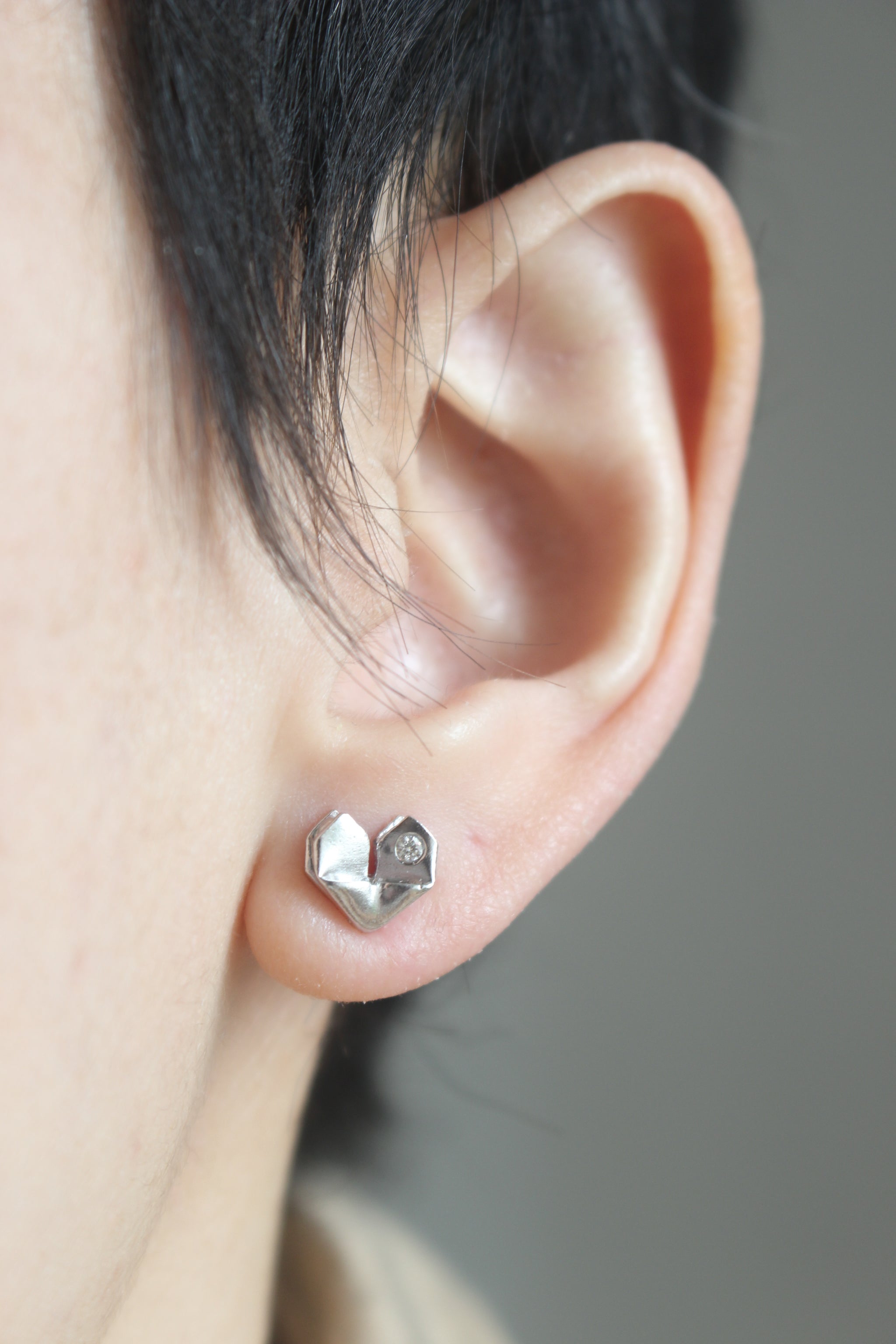 925 Silver Origami Heart Diamond Earrings