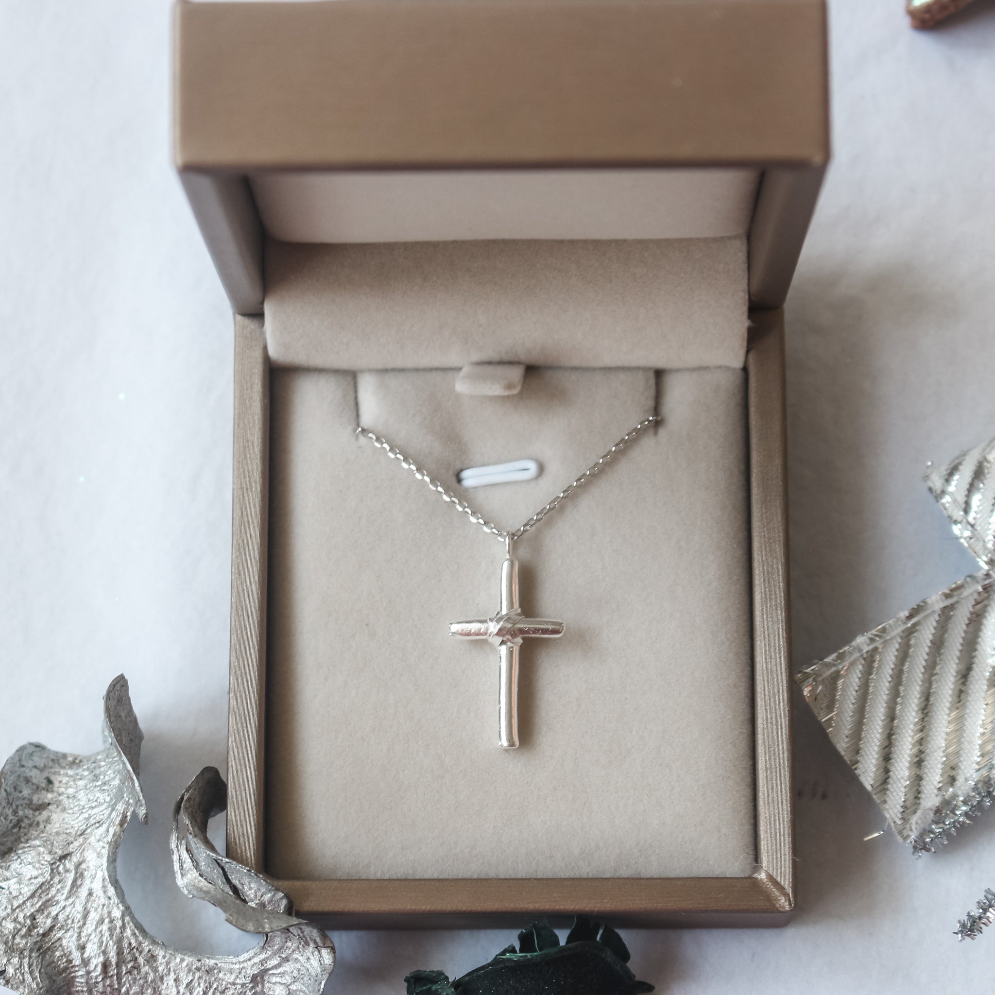 Sterling Silver Diamond Cross Necklace (Big) Plain or Engraved
