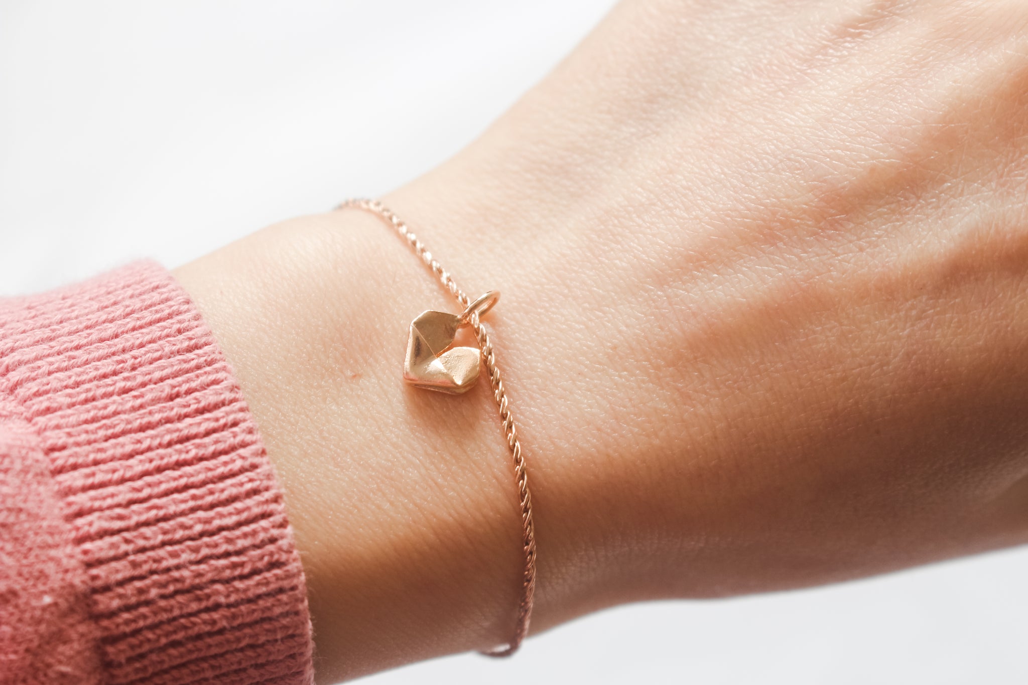 925 Silver Rose Gold Plated Origami Heart Thin Bracelet