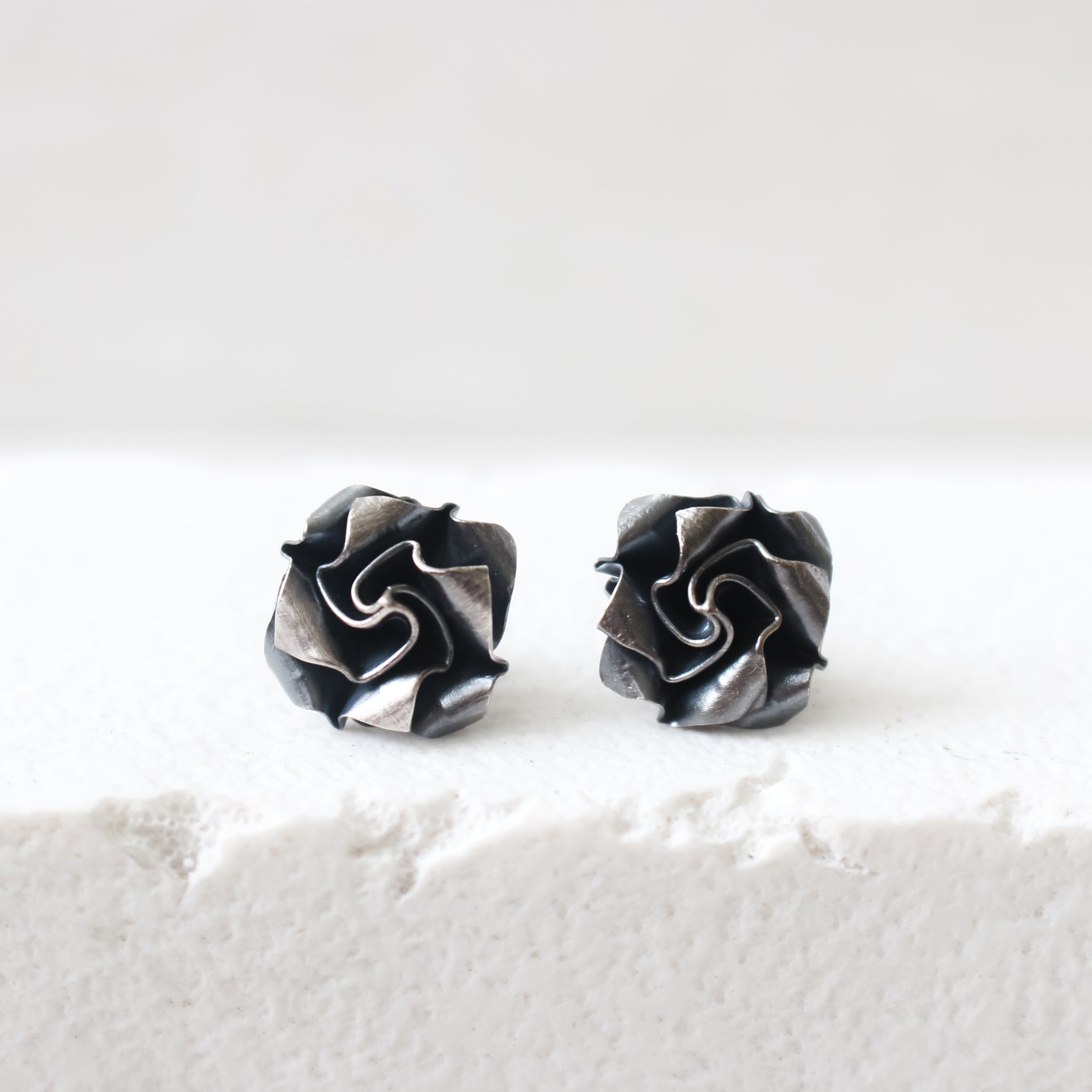 Black Origami Rose Earrings / Paper Rose Stud / Black Rose Earrings