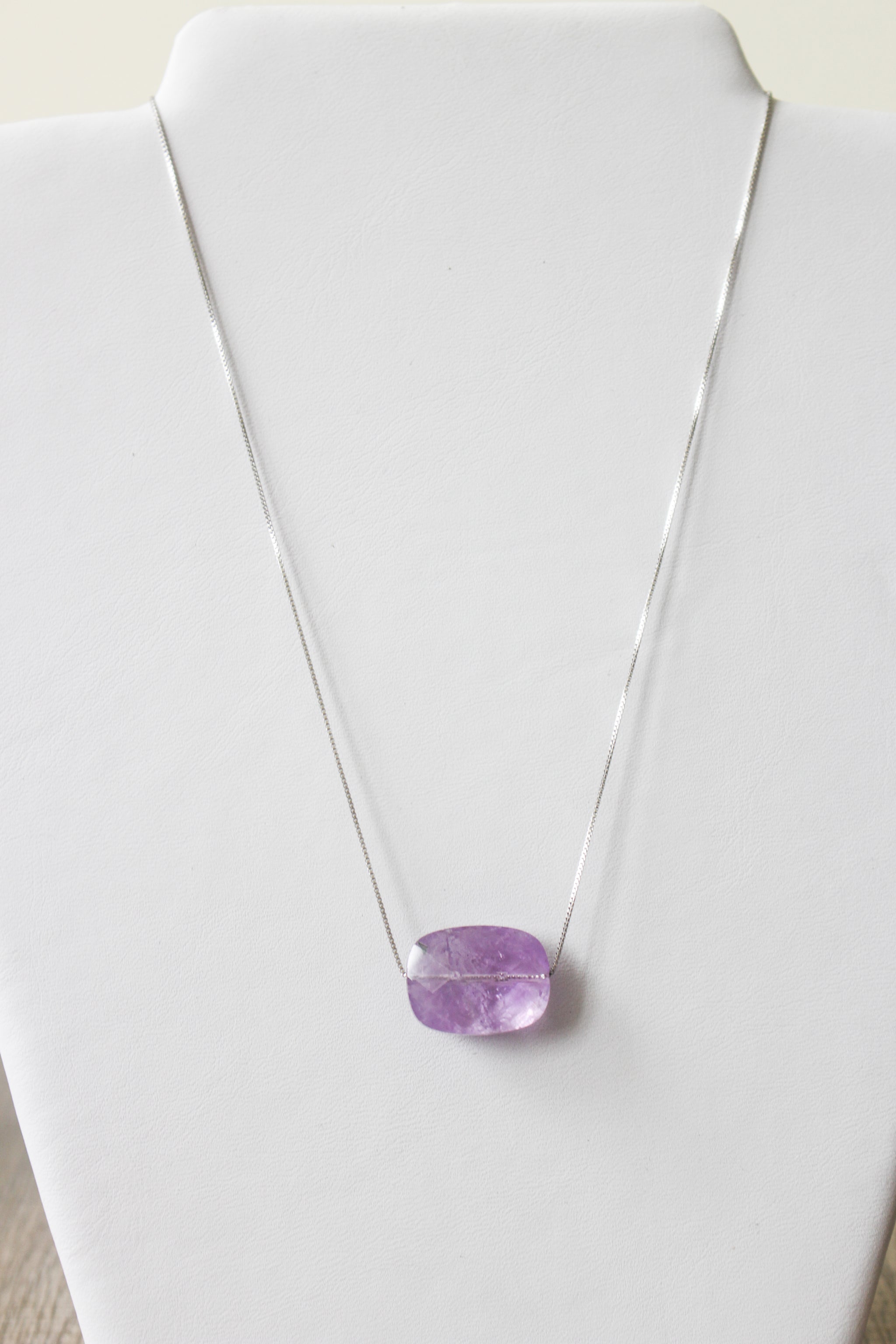 Rectangle Shaped Faceted Amethyst Necklace