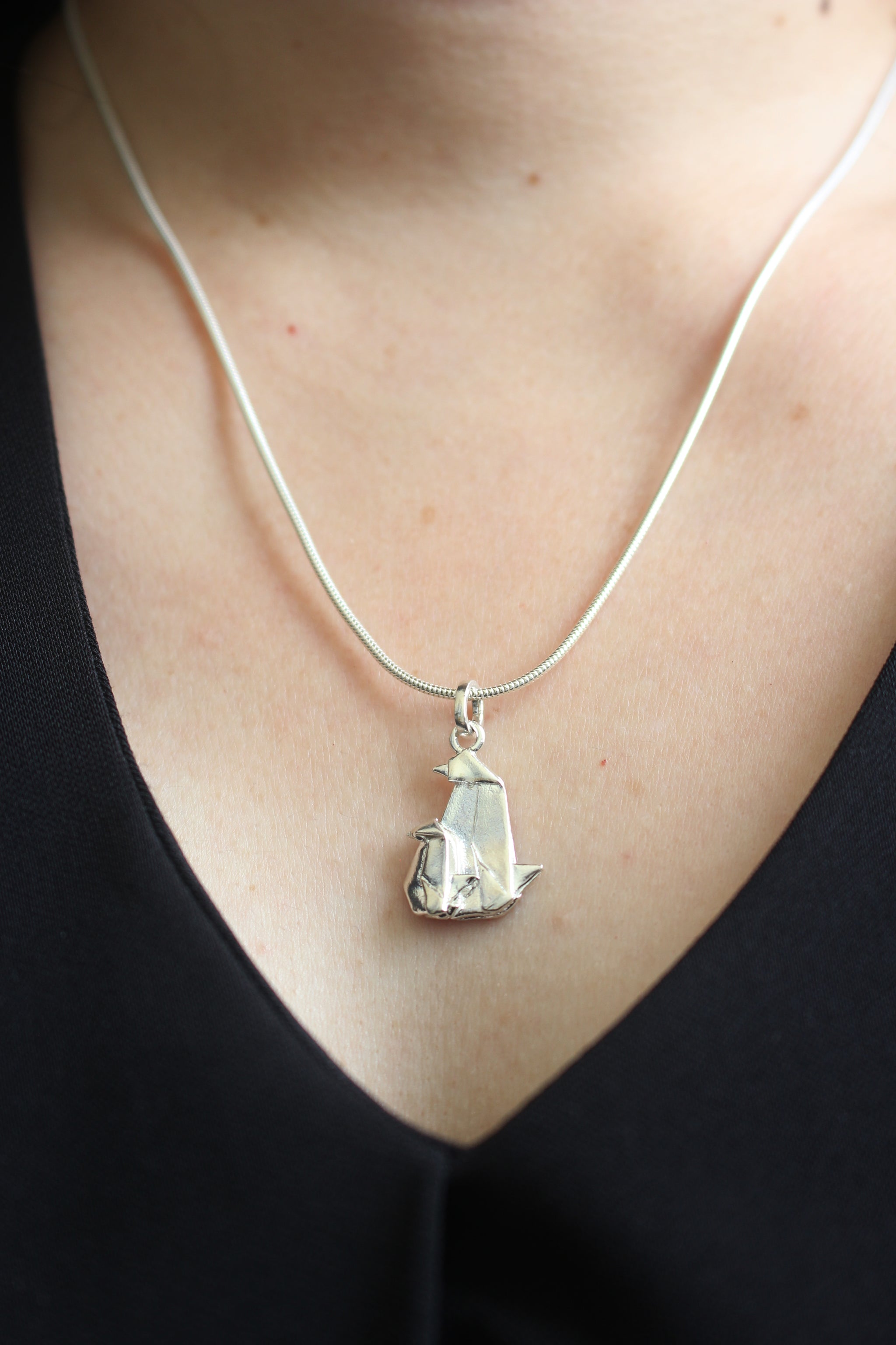 Silver Origami Penguin Necklace