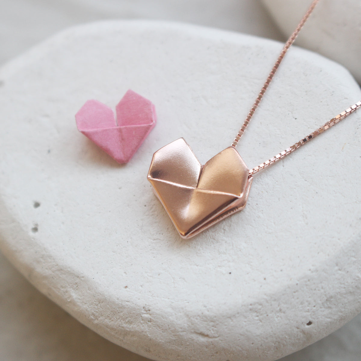 Rose Gold Plated 925 Sterling Silver Origami Heart Necklace