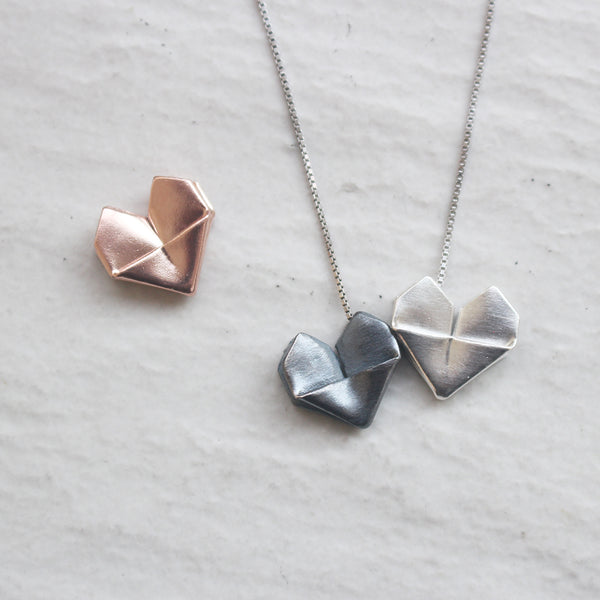 Trio Heart Necklace - Silver Origami Heart Necklace in Three
