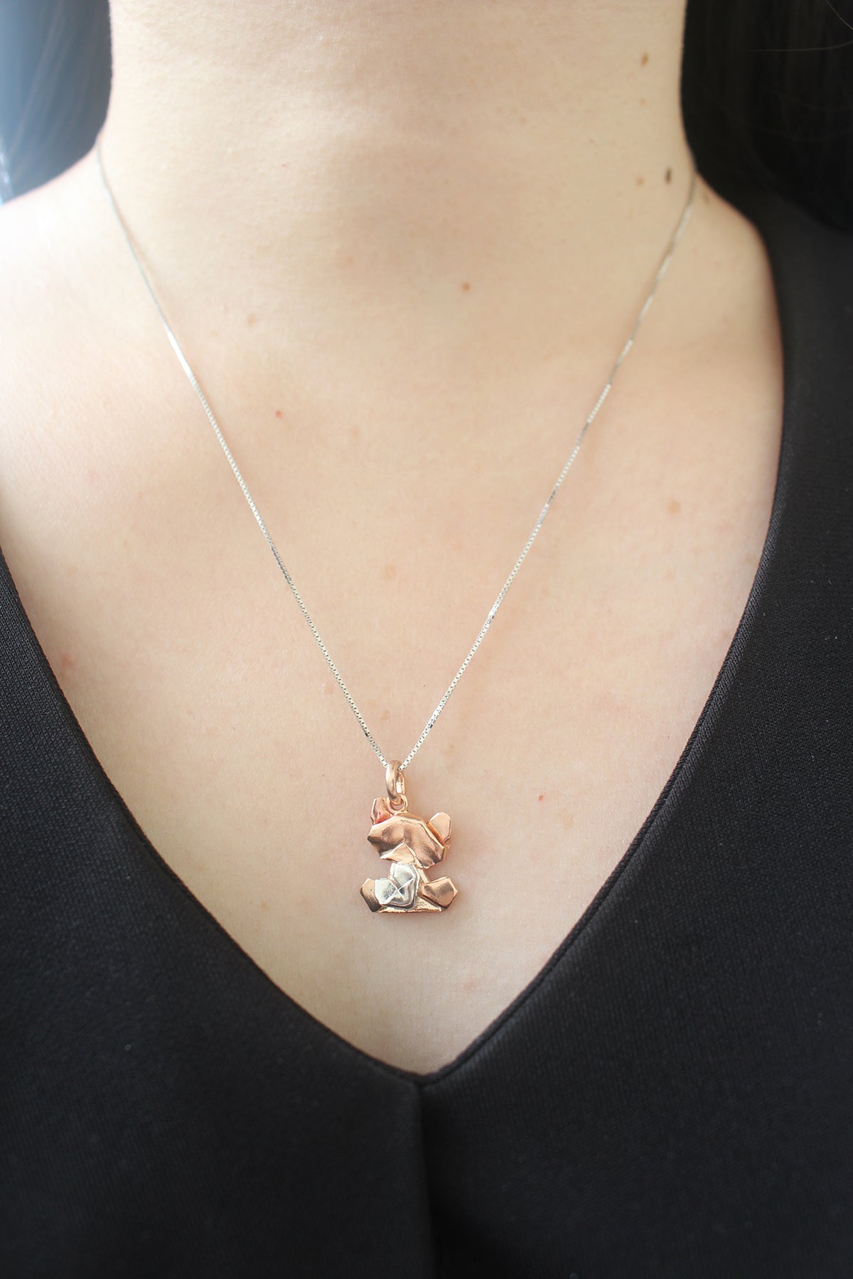 Bear My Love - 925 Silver Origami Bear My Love Necklace (Small/Rose Gold/Gloss)