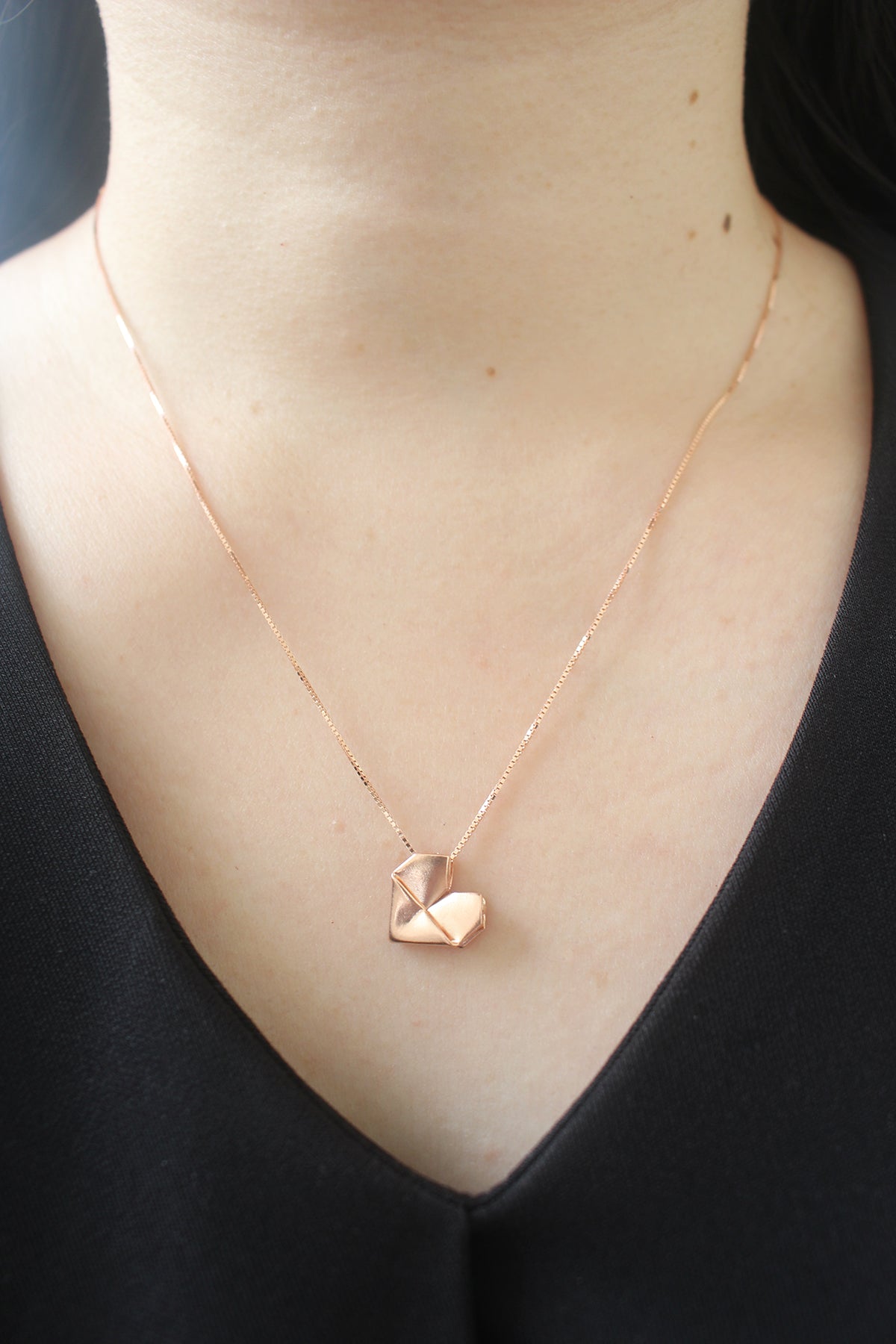 Rose Gold Plated 925 Sterling Silver Origami Heart Necklace