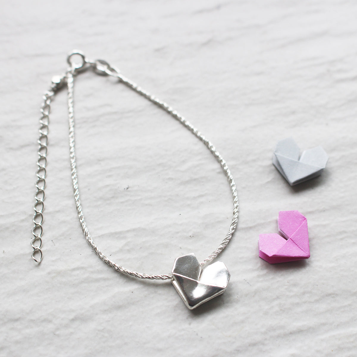 925 Silver Origami Heart Hand Strap (Personalised)