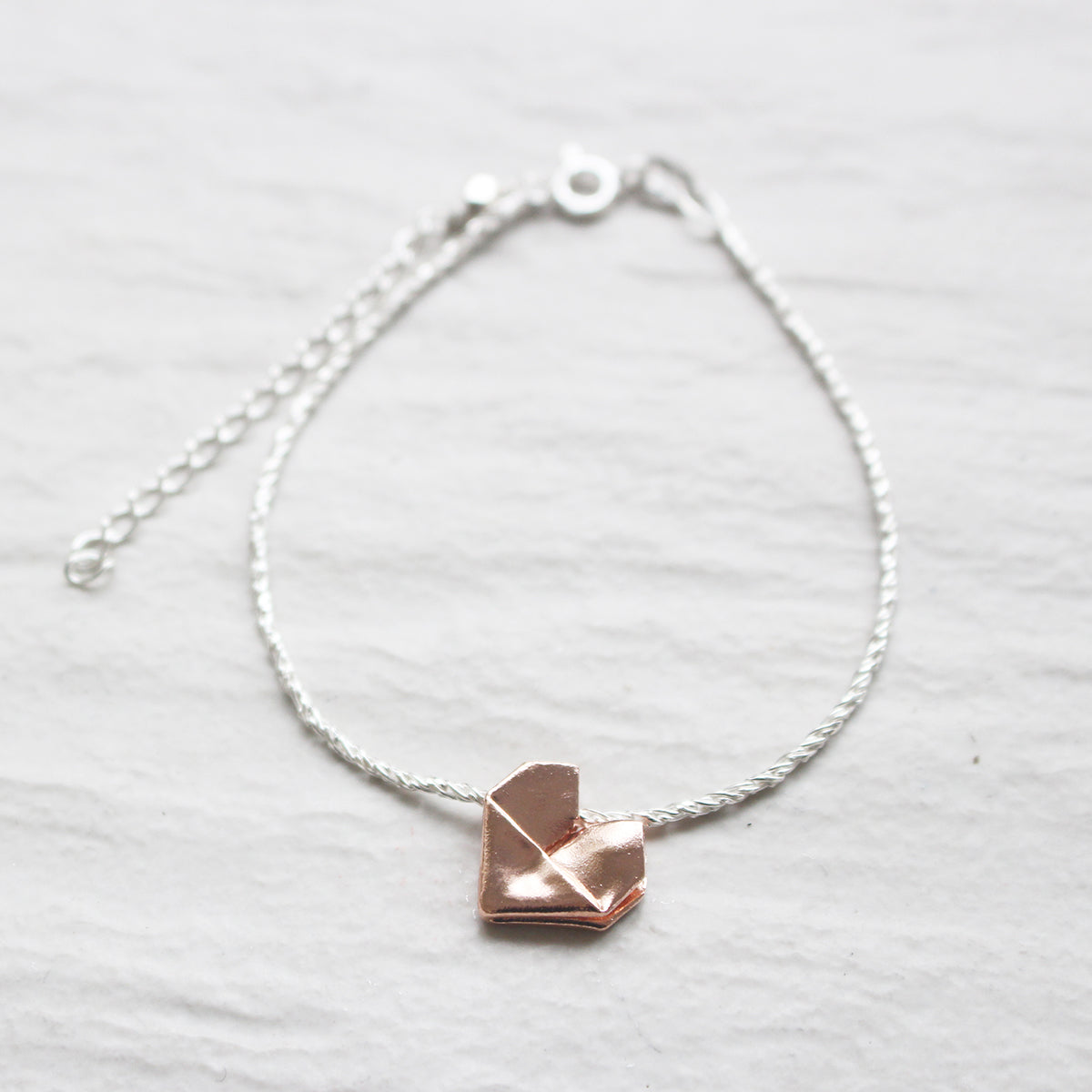 925 Silver Dual Color Origami Heart Hand Strap (Personalised)