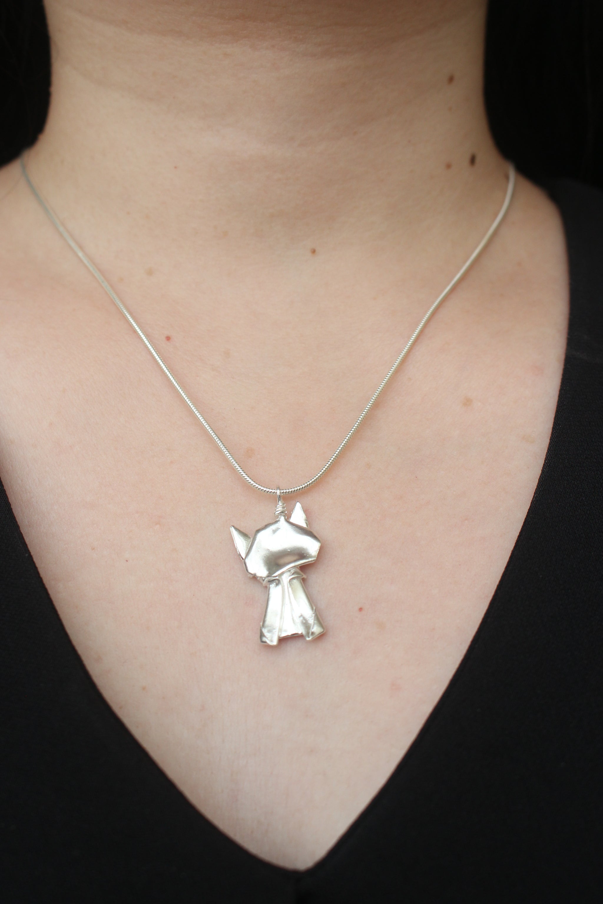 Silver Origami Cat Necklace
