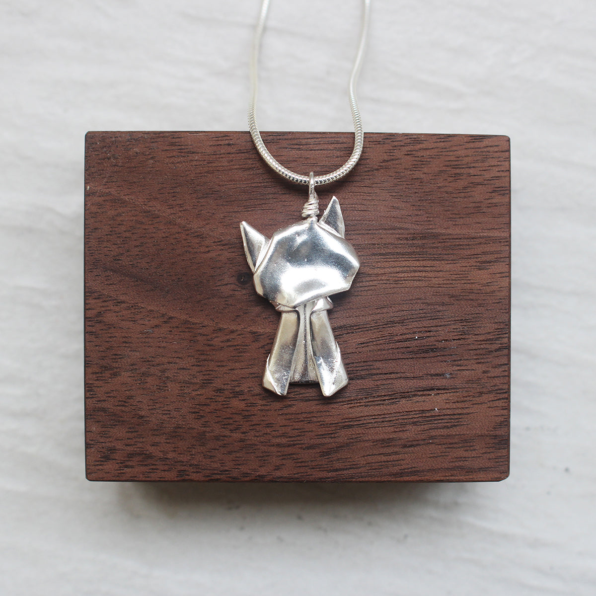 Silver Origami Cat Necklace