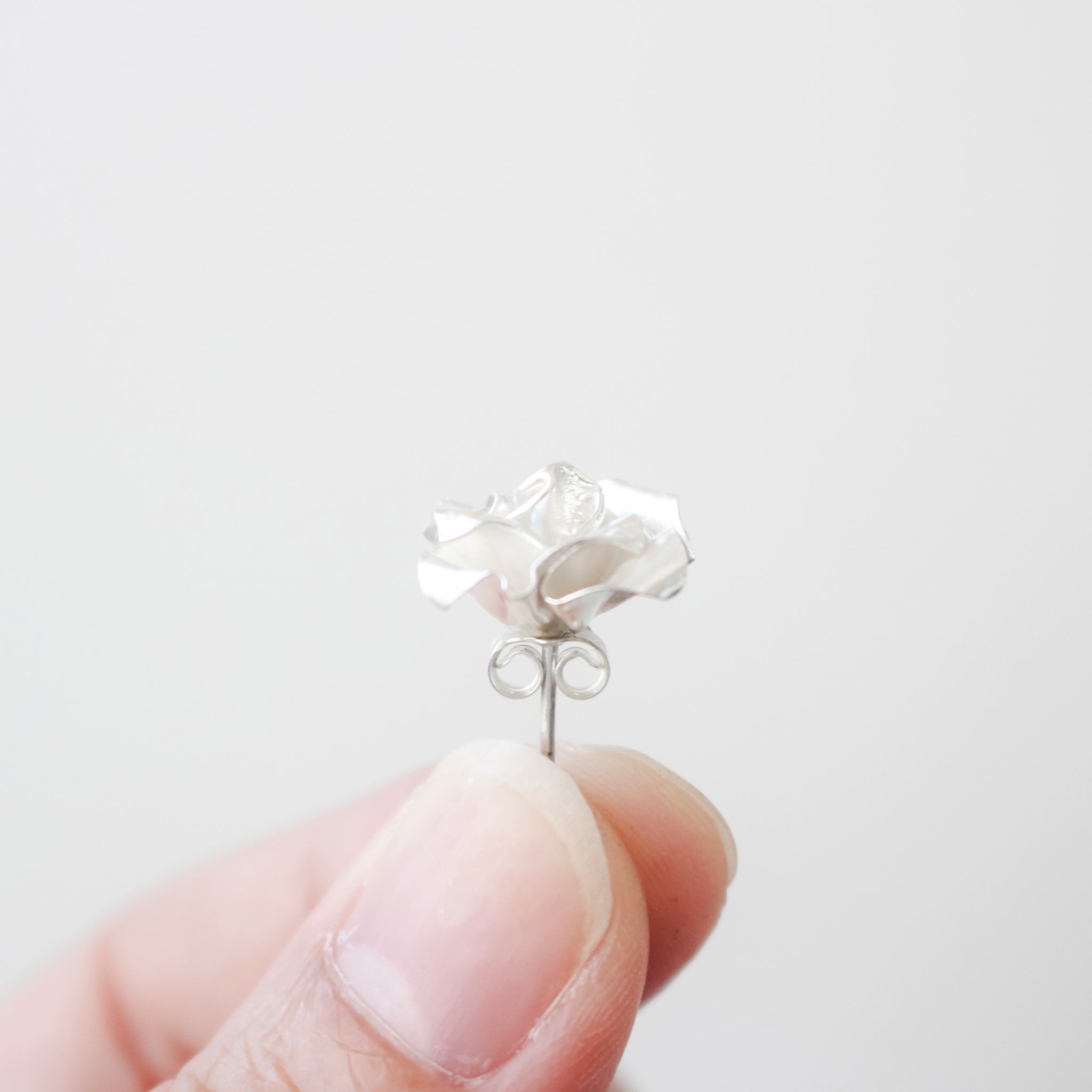 Origami Rose Earrings / Paper Rose Stud / White Rose Earrings