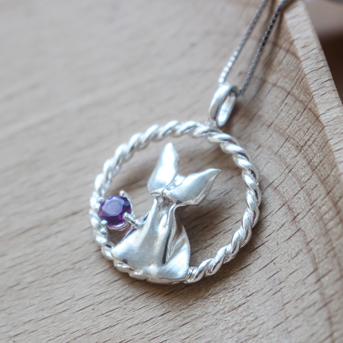 925 Silver Origami Cat and Amethyst Necklace