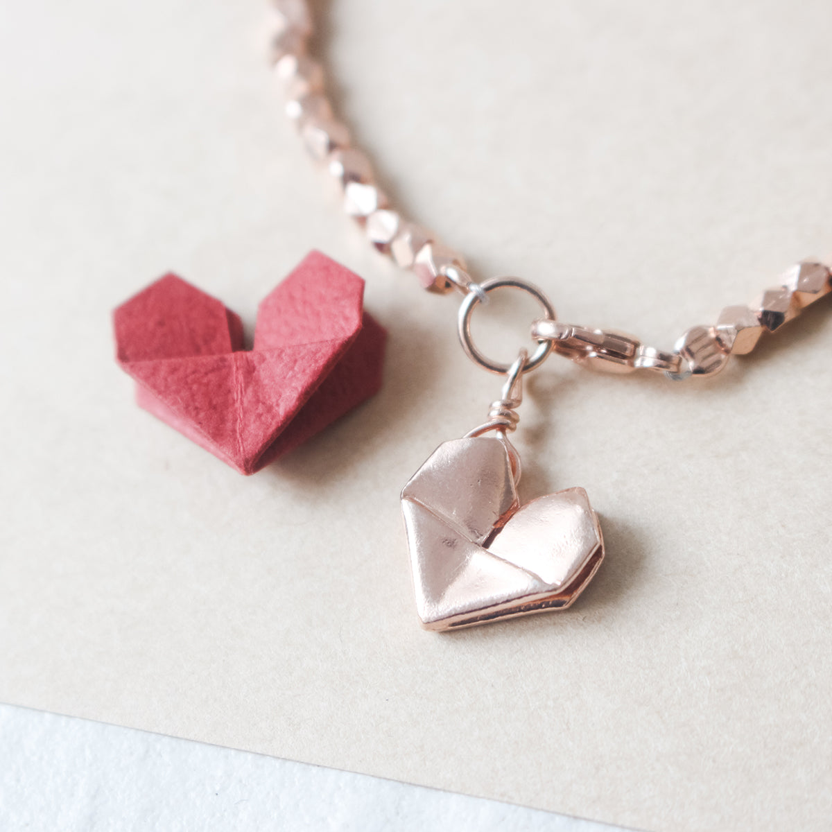 Rose Gold Plated Sterling Silver Origami Heart Gold Sand Bracelet