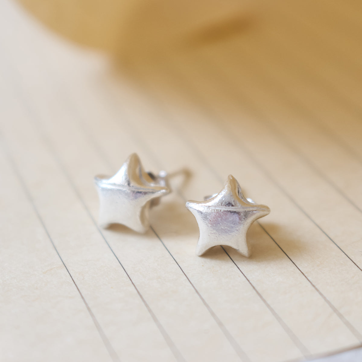 Lucky Star Origami Silver Stud Earrings/Silver Star Stud Earrings/Silver Paper Star Earrings