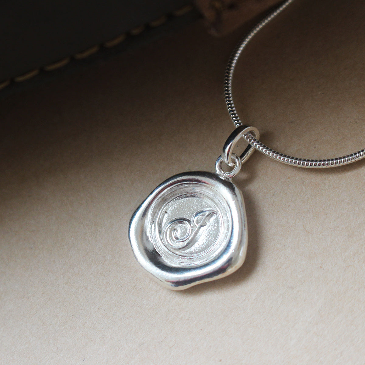 Sterling Silver Wax Seal Necklace - Initial Monogram J