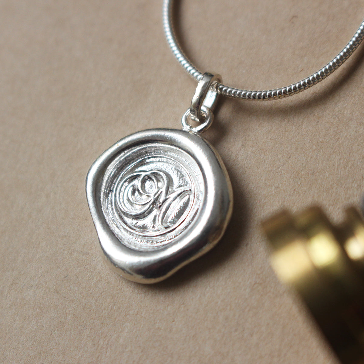 Sterling Silver Wax Seal Necklace - Initial Monogram M