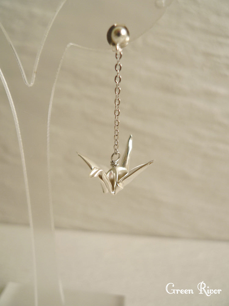 925 Sterling Silver Origami Crane Dangling Earrings