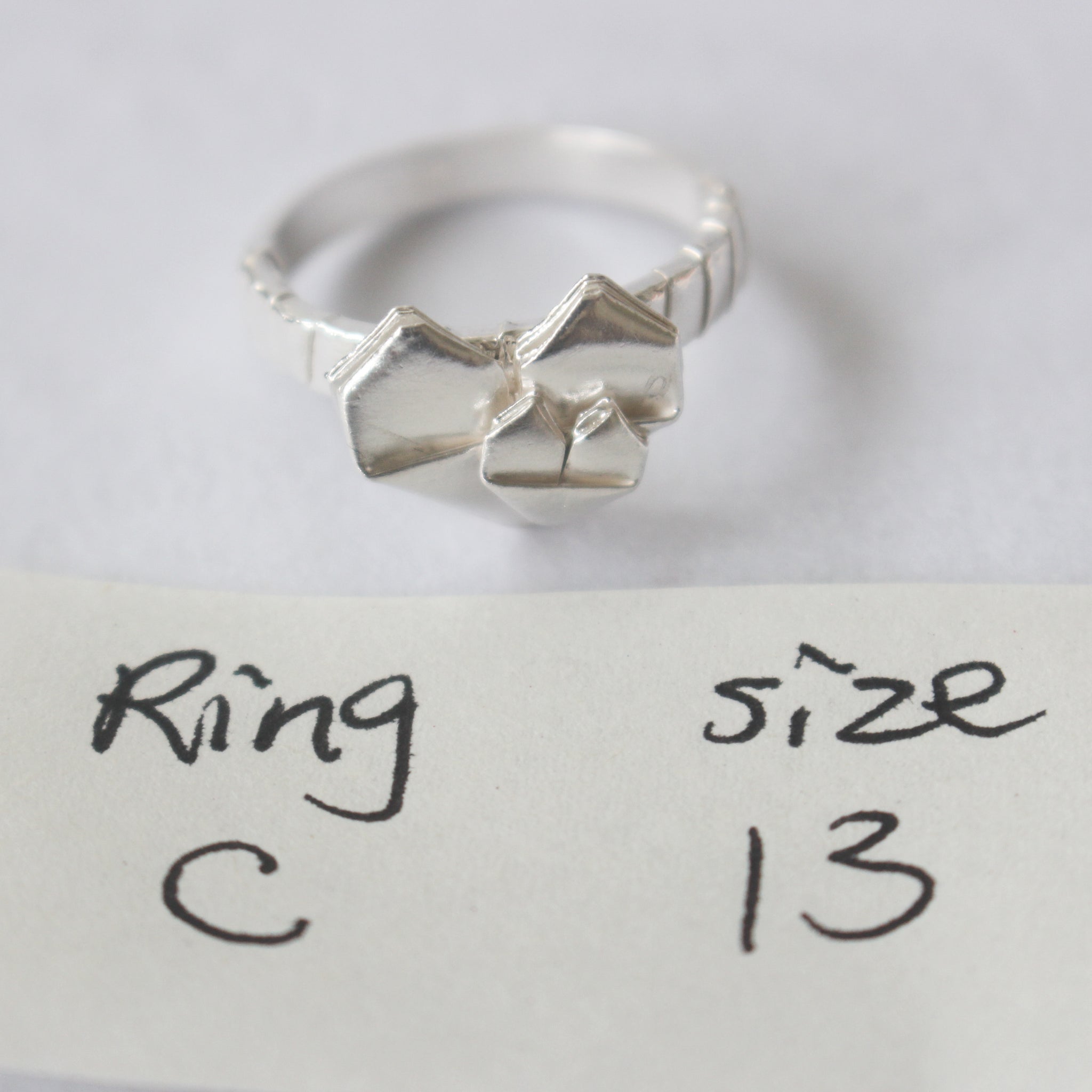 Ring C 925 Silver Origami Big and Small Heart Ring Size 13