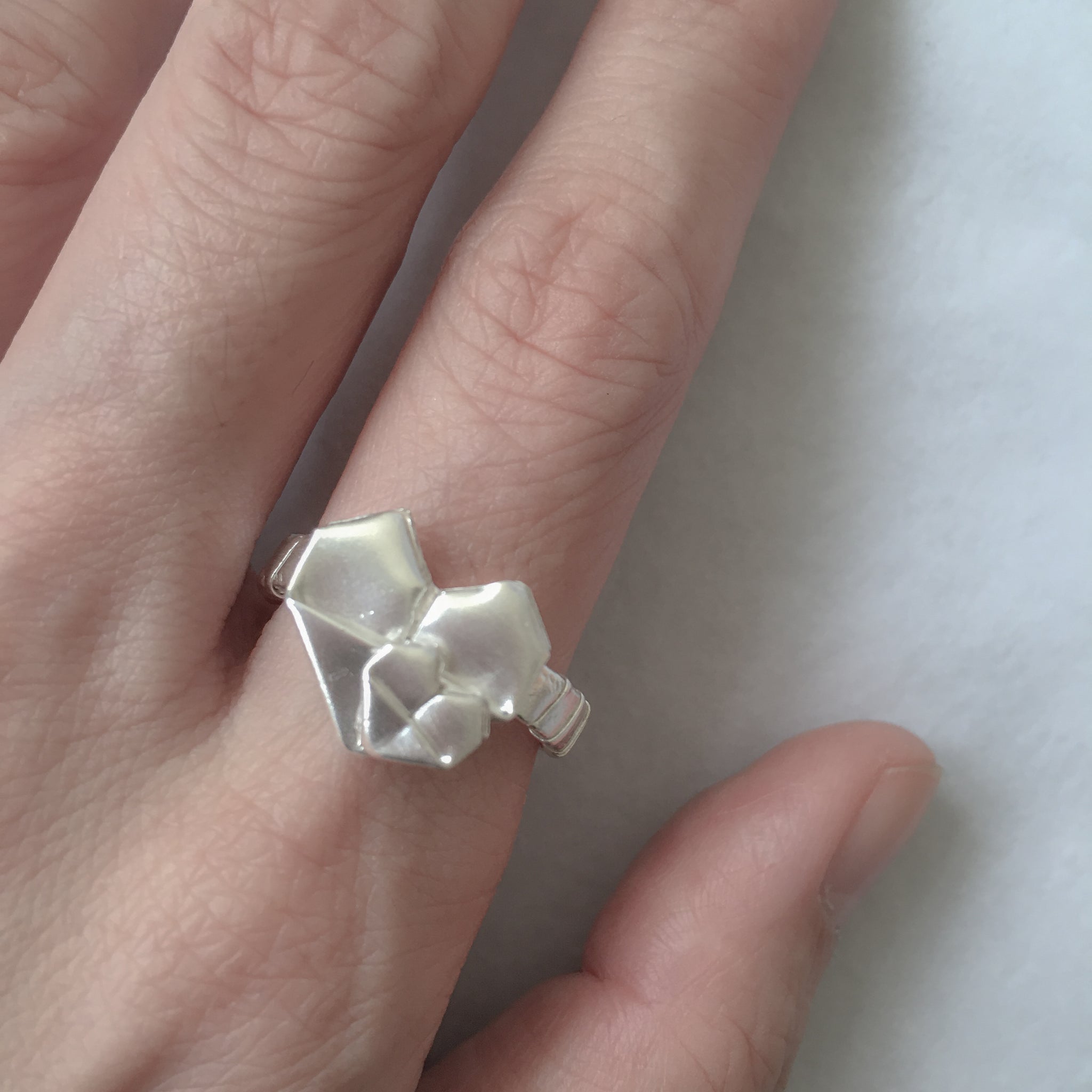 Ring D 925 Silver Origami Big and Small Heart Ring Size 14