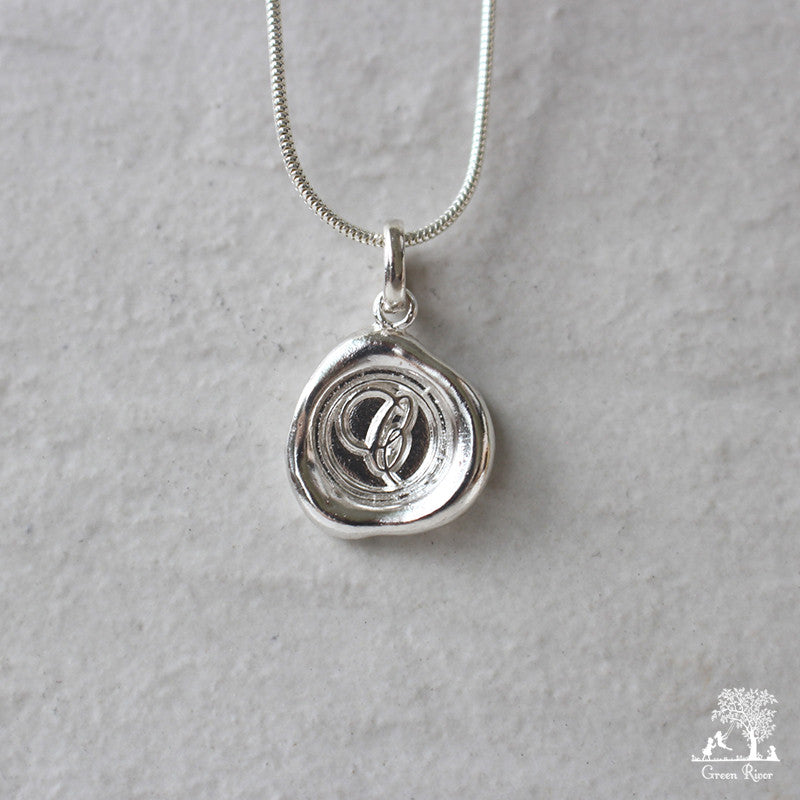 Sterling Silver Wax Seal Necklace - Initial Monogram C