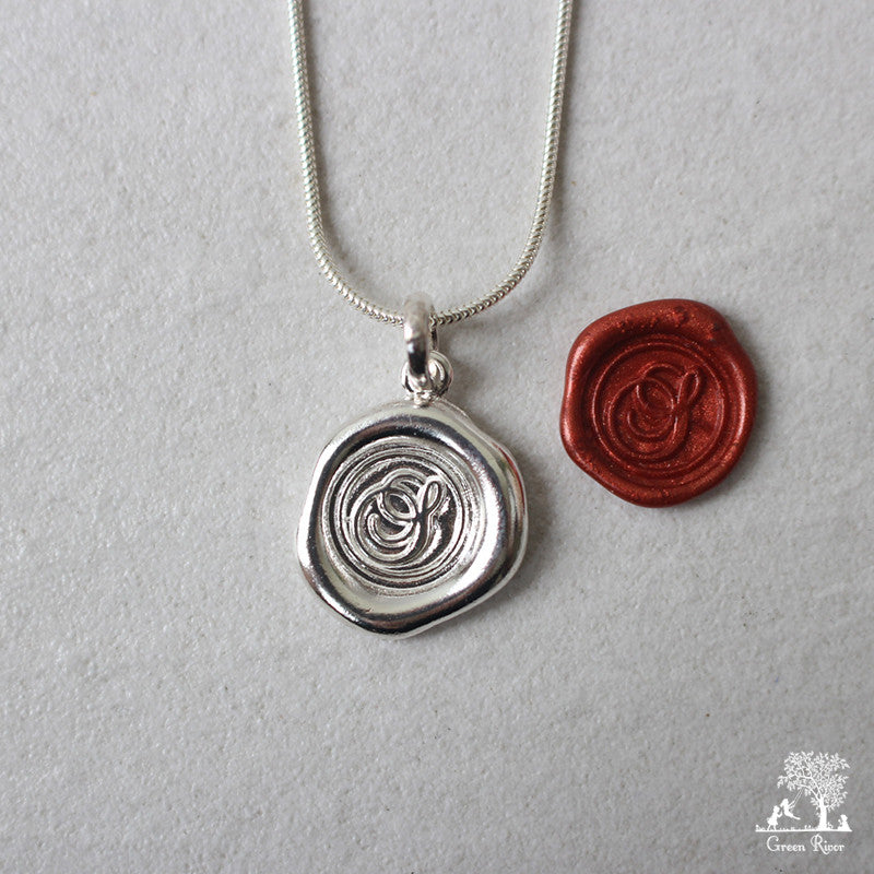 Sterling Silver Wax Seal Necklace - Initial Monogram S
