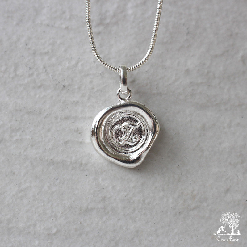 Sterling Silver Wax Seal Necklace - Initial Monogram Z