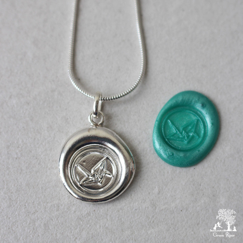 Origami Crane Sterling Silver Wax Seal Necklace