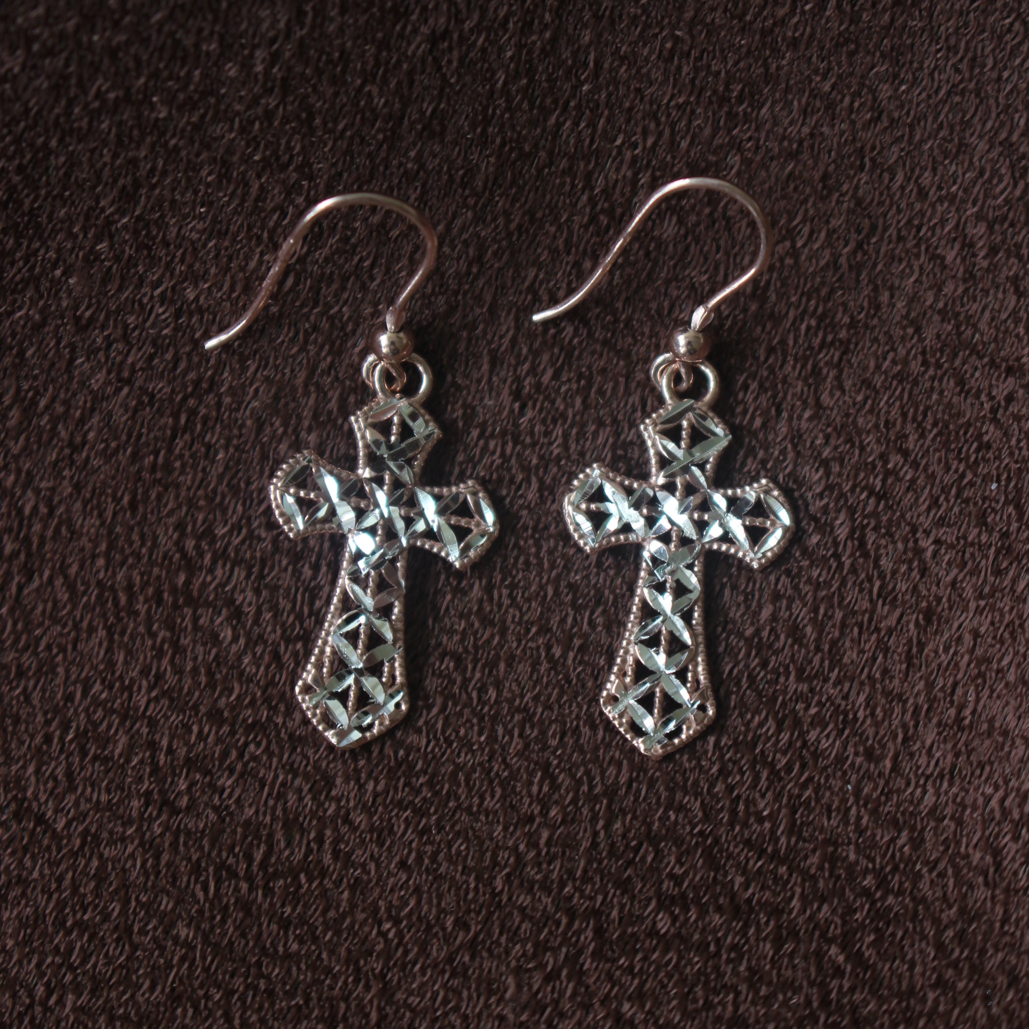 Cross Earrings - 925 Italian Silver Rose Gold Plated Filigree Cross Earrings