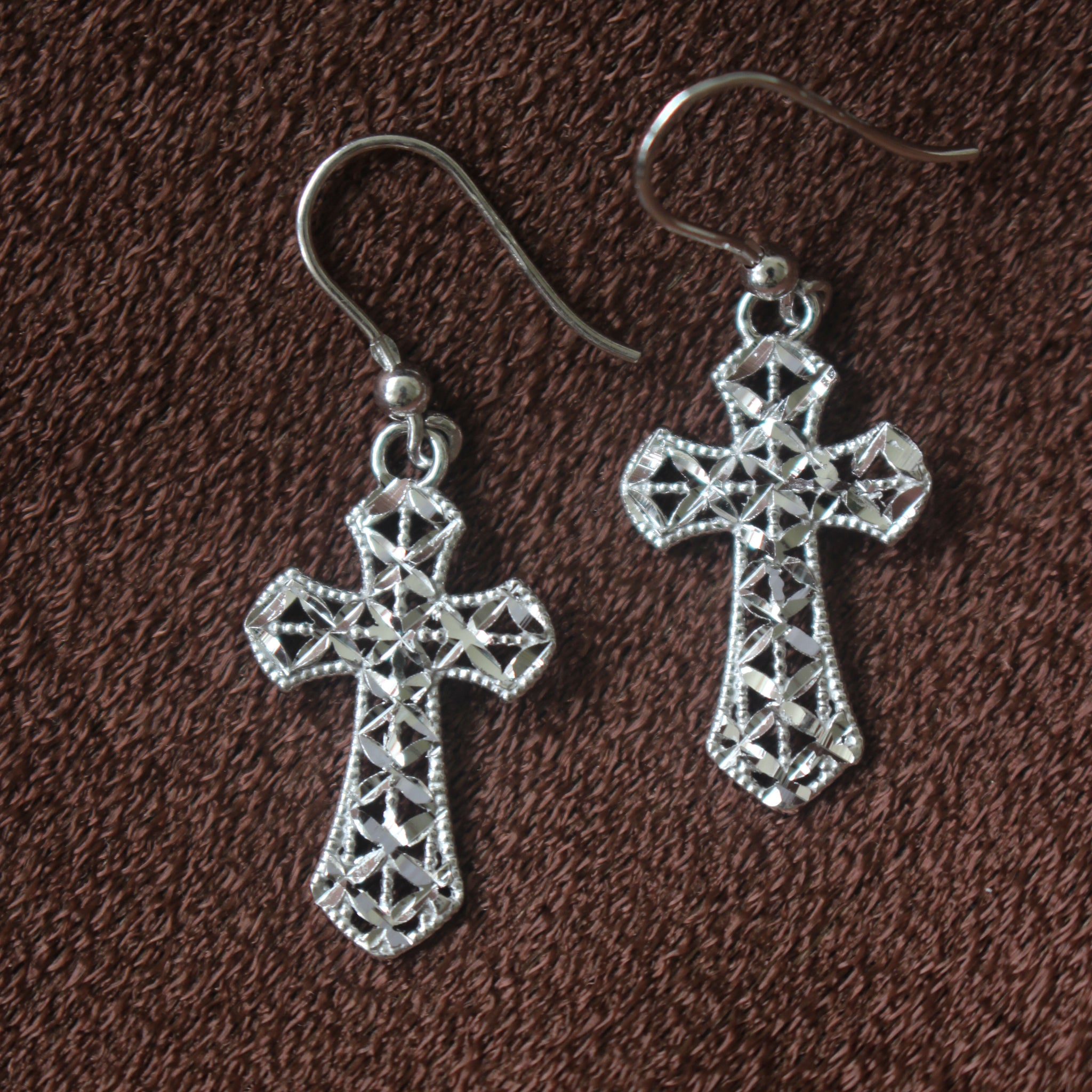 Cross Earrings - 925 Italian Silver Filigree Cross Earrings