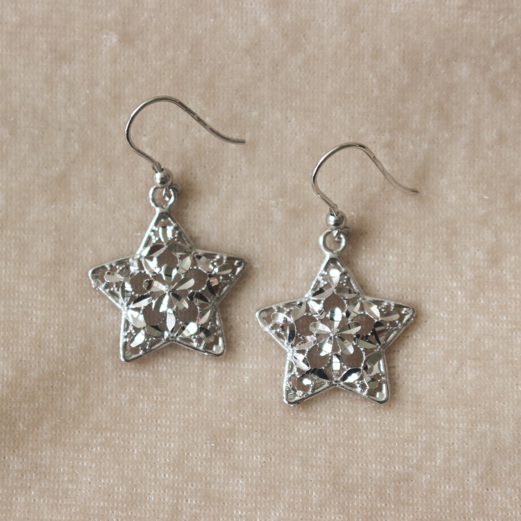 925 Italian Silver Filigree Star Earrings