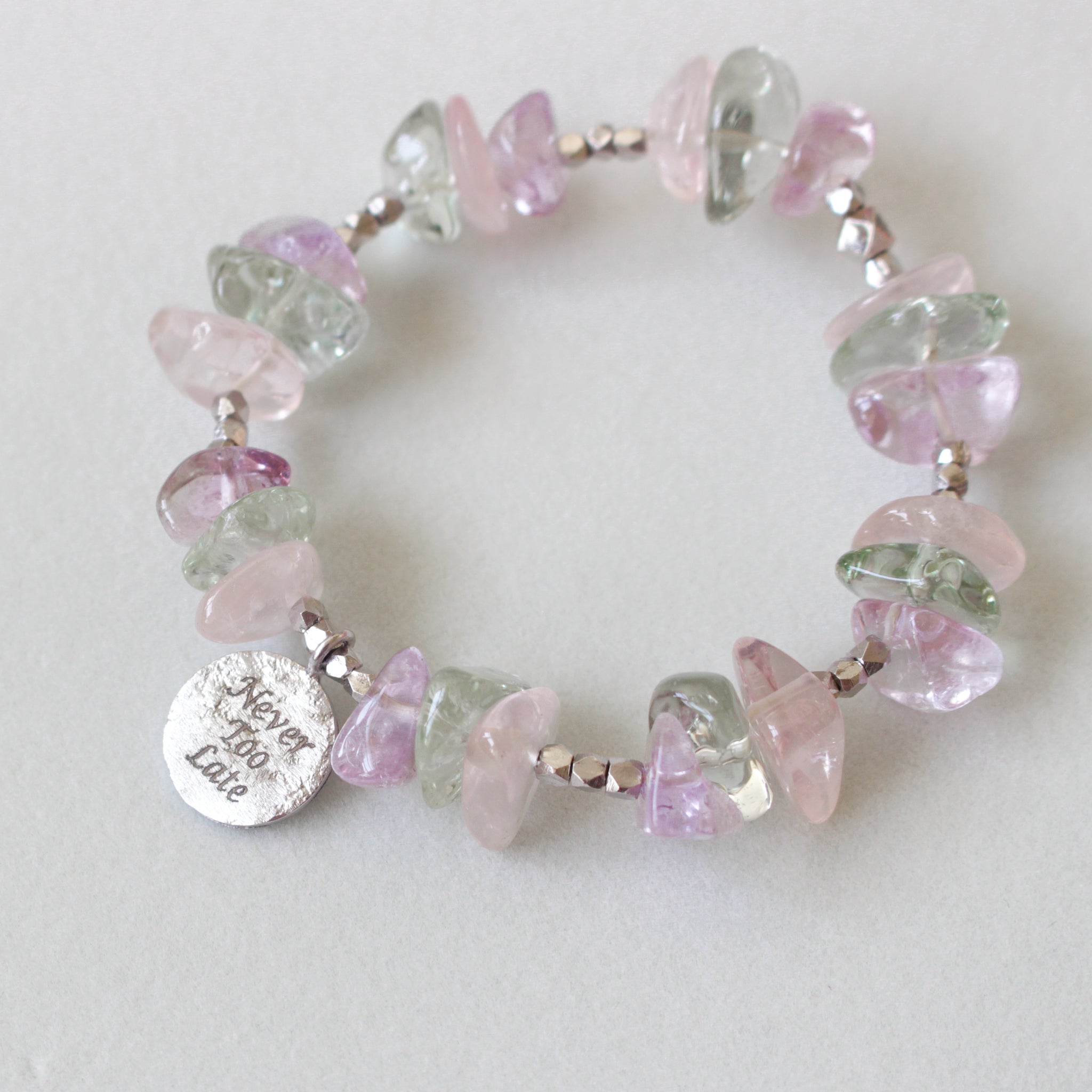 Make A Wish Bracelet - Candy Color Crystals with Engraved Silver Charm Elastic Bracelet