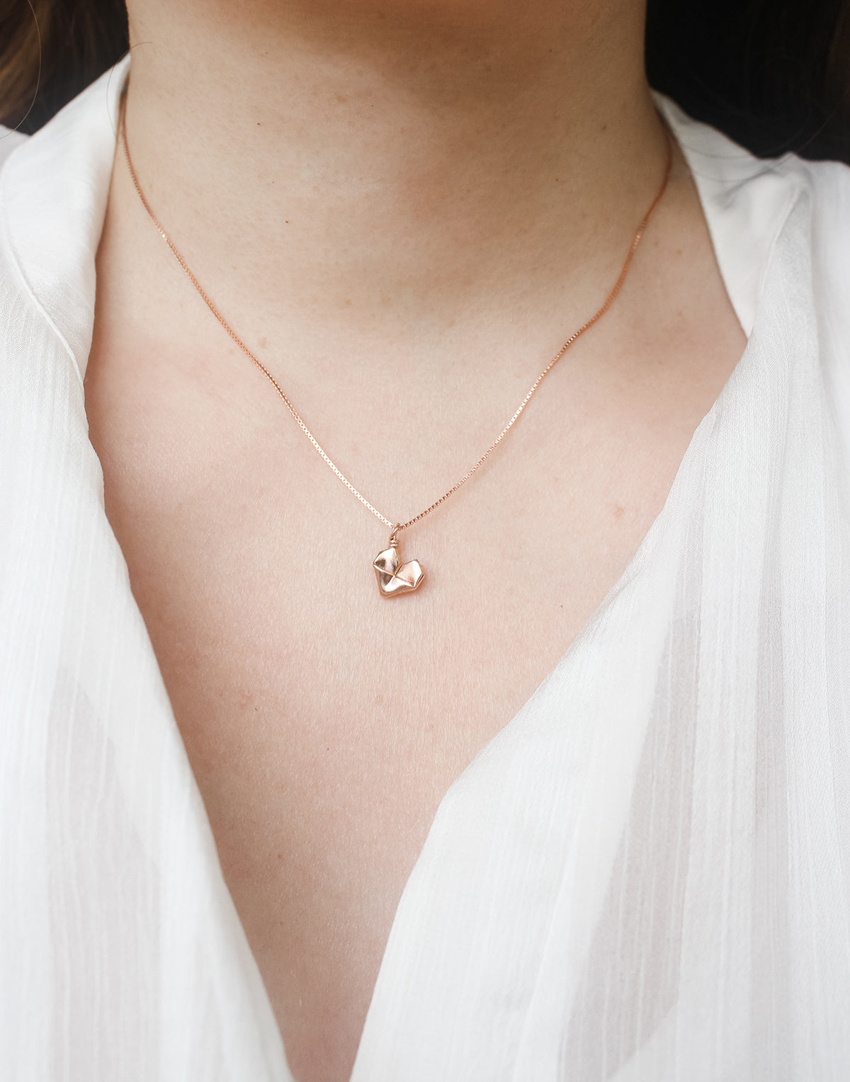 Rose Gold Plated Silver Origami Mini Heart Necklace (8mm)