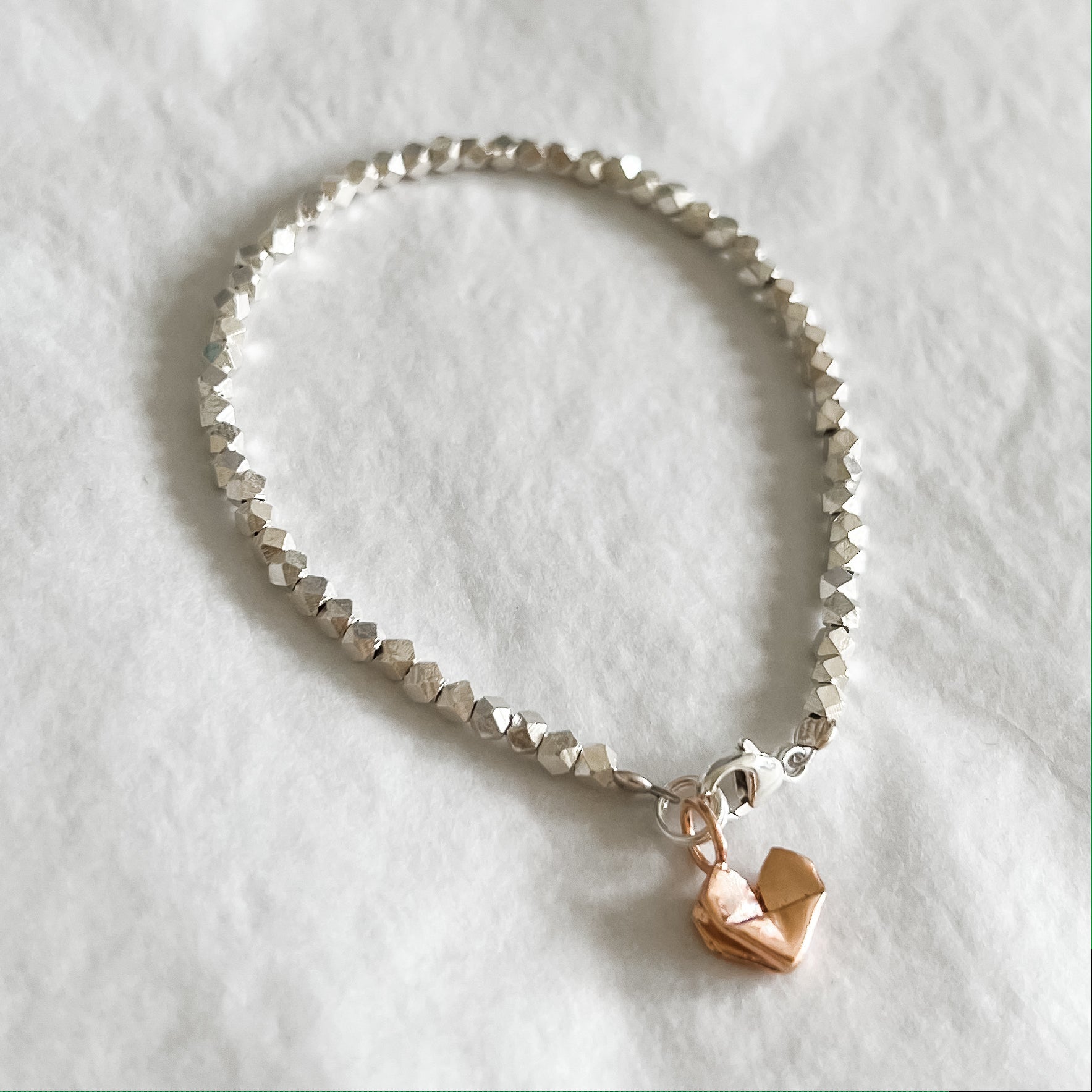 Rose Gold Plated Origami Mini Heart Faceted Bracelet in 925 Silver