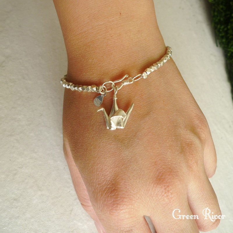 Origami Crane Silver Bracelet / Paper Bird Bracelet