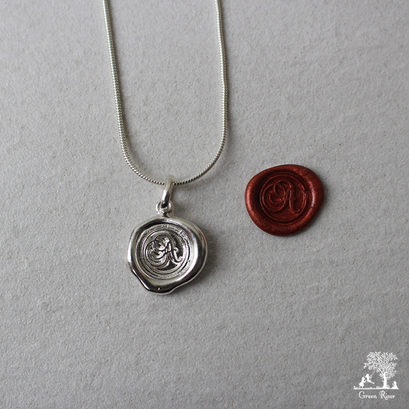 Sterling Silver Wax Seal Necklace - Initial Monogram A