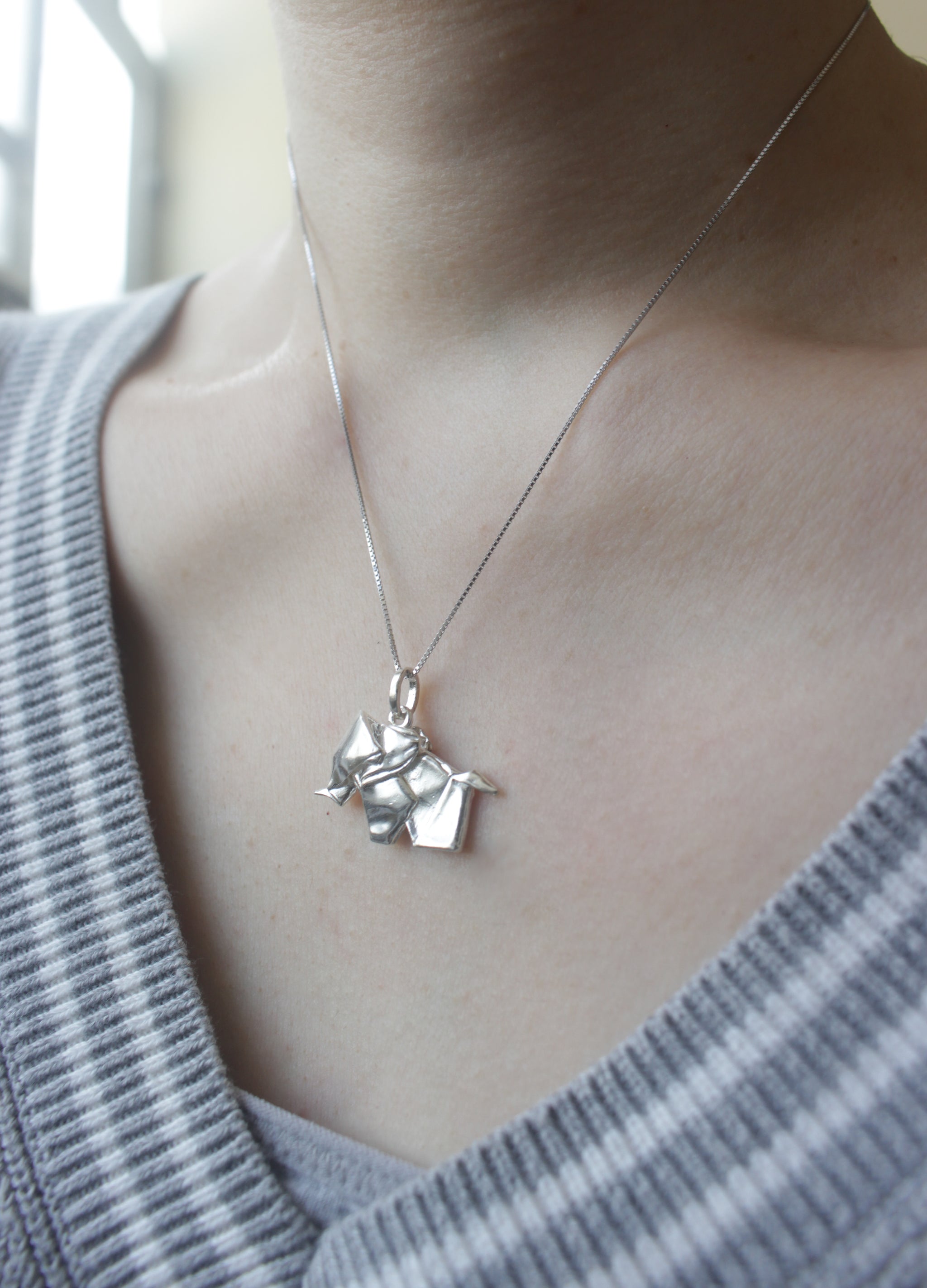 Silver Origami Big Elephant Necklace