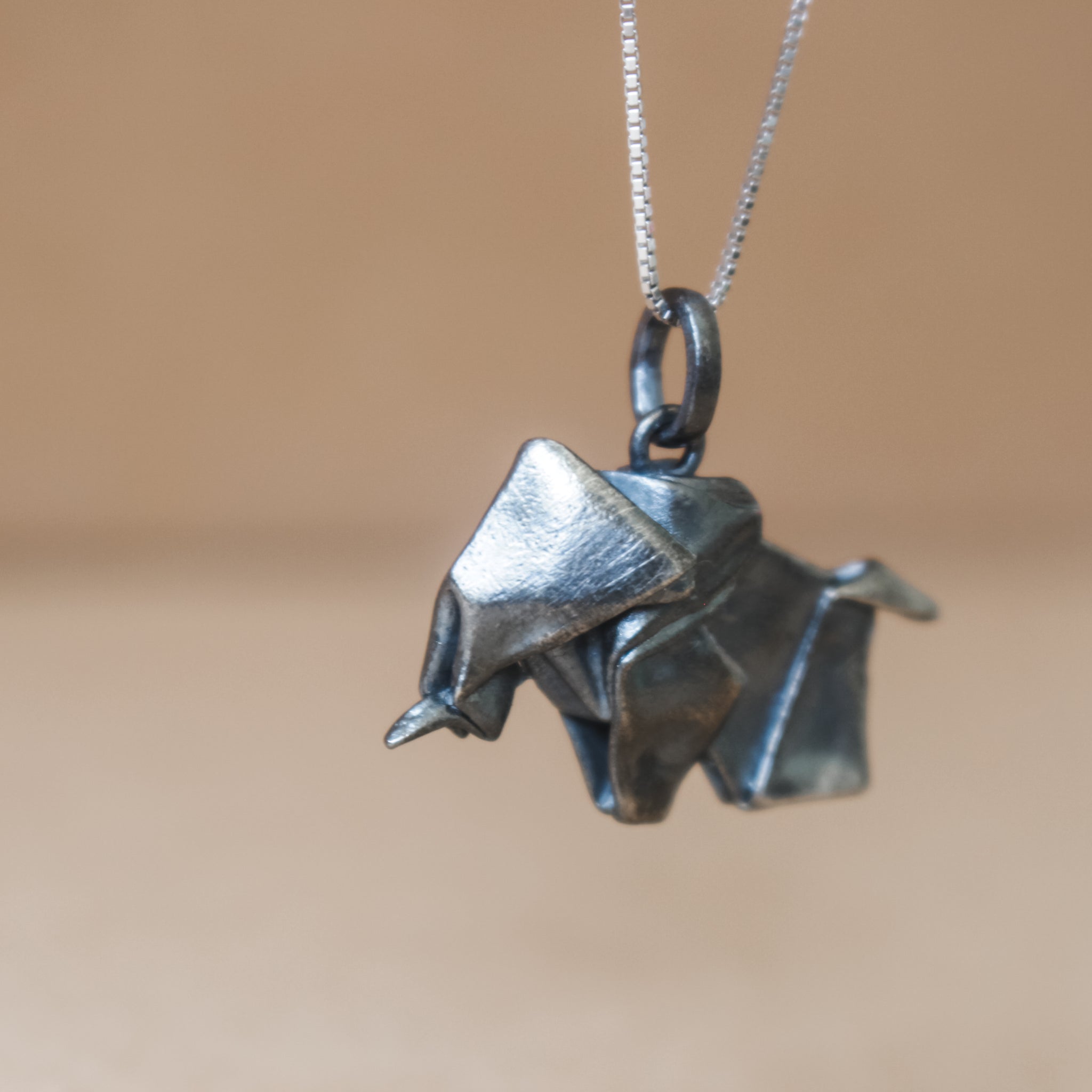 Black Silver Origami Big Elephant Necklace