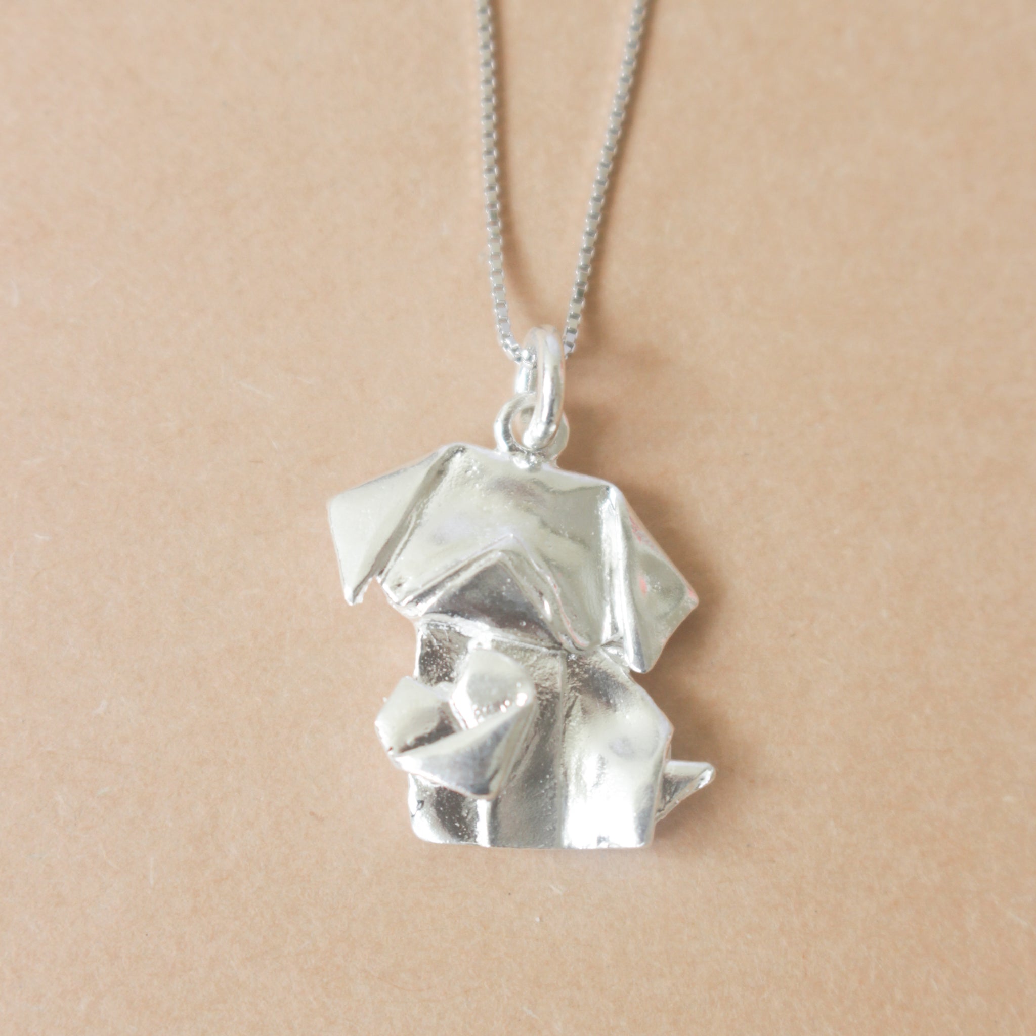925 Silver Origami Dog with Cute Heart Necklace