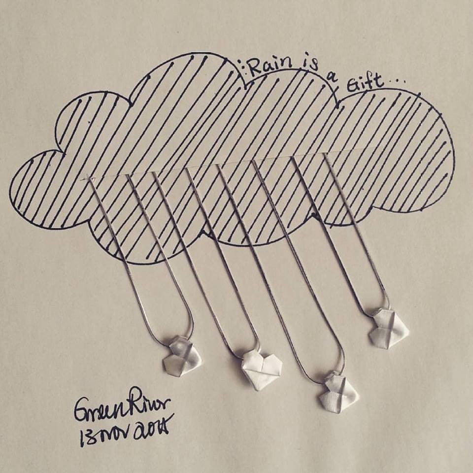 I love rainy day! Illustration inspired by my origami heart necklace.